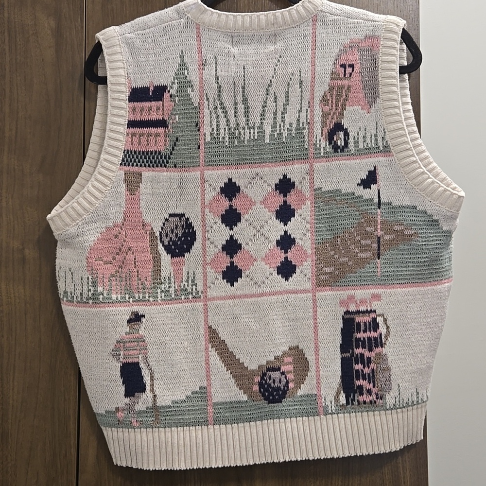 Vintage Pacific Coast Novelty Golf Pull-Over V-neck Sweater Vest-Size Large - Picture 9 of 17